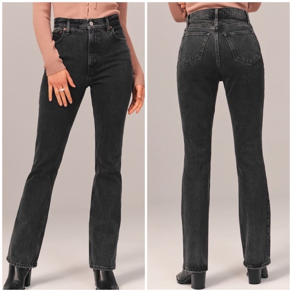 Abercrombie The 70s Vintage Flare Jeans Ultra High Rise Washed Black Size 24/ 00 - Picture 1 of 6